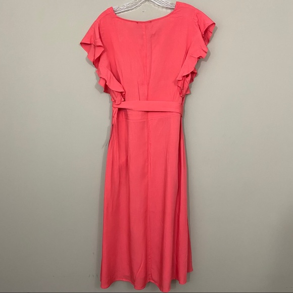 🆕 Lulus Coral Pink Button-Front Midi Dress - Picture 9 of 10
